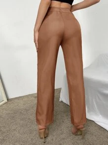 RueChic High Waist Seam Detail Trousers - Khaki - View 2