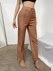 RueChic High Waist Seam Detail Trousers - Khaki - View 4