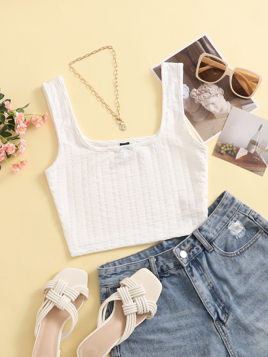 Muchica Textured Knit Tank Top - White - View 1