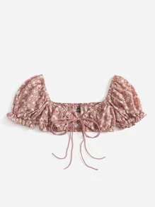 Soleia Floral Print Crop Milkmaid Top