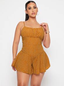 SHEIN Mono de lunares pecho con fruncido - Mostaza Amarilla - Ver 1