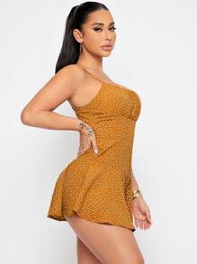 SHEIN Mono de lunares pecho con fruncido - Mostaza Amarilla - Ver 3