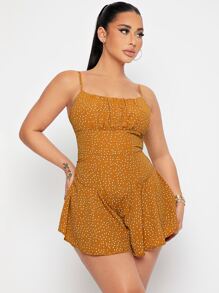 SHEIN Mono de lunares pecho con fruncido - Mostaza Amarilla - Ver 4