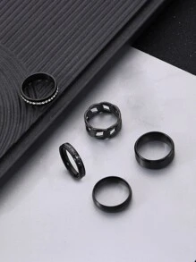 Anillos de detalle de diamantes de imitación de moda y populares de 5 piezas para hombres, joyería de acero inoxidable Goth Punk Jewelry para regalo de joyería y para una apariencia elegante - Negro - Ver 2