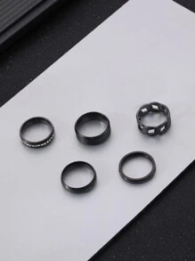 Anillos de detalle de diamantes de imitación de moda y populares de 5 piezas para hombres, joyería de acero inoxidable Goth Punk Jewelry para regalo de joyería y para una apariencia elegante - Negro - Ver 4