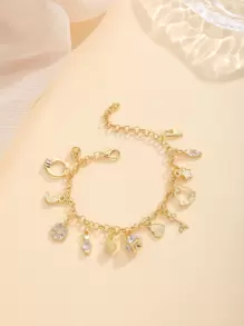 Pulsera con dijes de corazón y rhinestones, regalo para San Valentín, mamá, madre, Día de la Madre