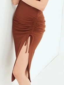 SHEIN 再生滌褶皺連衣裙 - 鏽棕色 - 查看 5