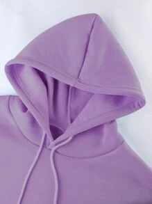 INAWLY 纯色袋鼠口袋保暖内衬连帽衫、长袖上衣 - 紫丁香色 - 查看 6