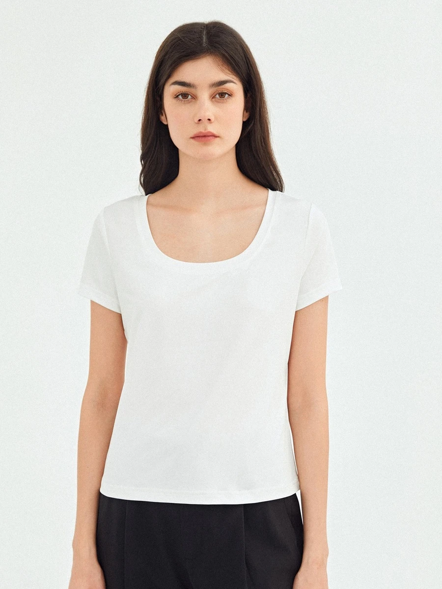 SHEIN Áo thun nữ màu trơn Cơ bản - trắng - Xem 1