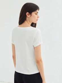 SHEIN Áo thun nữ màu trơn Cơ bản - trắng - Xem 2