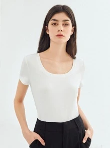SHEIN Áo thun nữ màu trơn Cơ bản - trắng - Xem 4