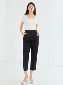 SHEIN Áo thun nữ màu trơn Cơ bản - trắng - Xem 6