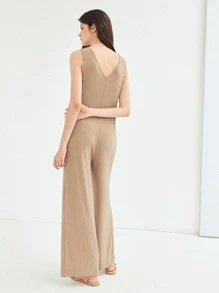 SHEIN Unity Culottes Ribbed Jumpsuit - Khaki - View 2