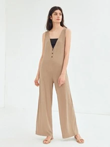 SHEIN Unity Culottes Ribbed Jumpsuit - Khaki - View 6