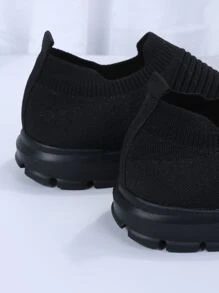 黑色易于穿脱精确最适合网球宽版袜子鞋节日户外透气柔软休闲女士运动步行鞋针织运动鞋 - 黑色 - 查看 3