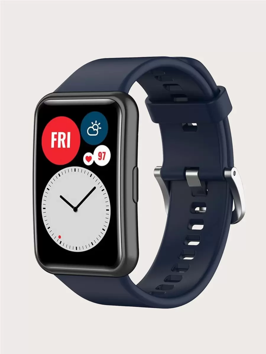 1条男女通用午夜蓝纯色硅胶智能手表表带，附带表带更换工具，兼容华为Watch Fit - 藏蓝色 - 查看 1