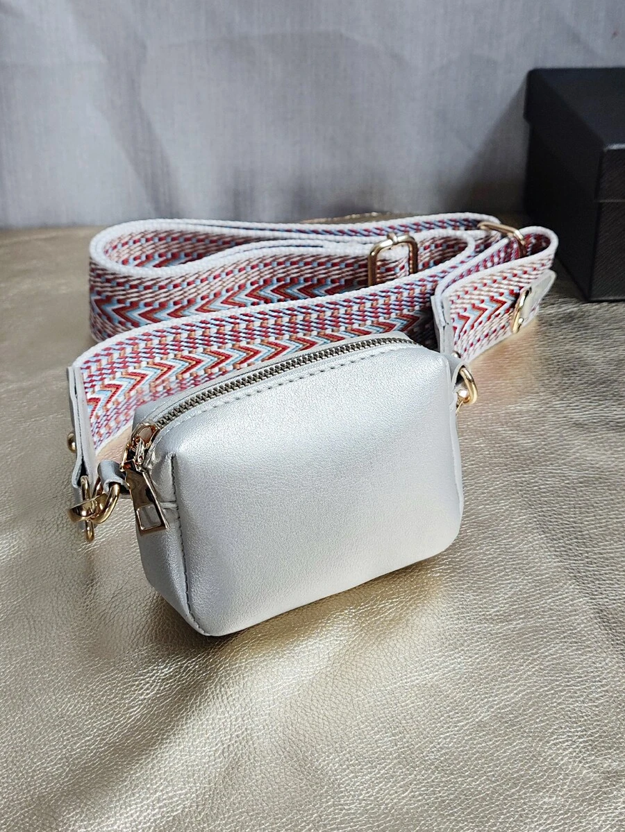 迷你撞色吉他背帶方包 - 銀色 - 查看 1