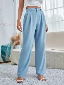 SHEIN Unity Pantalones con bolsillos oblicuos con fruncido - Celeste - Ver 5