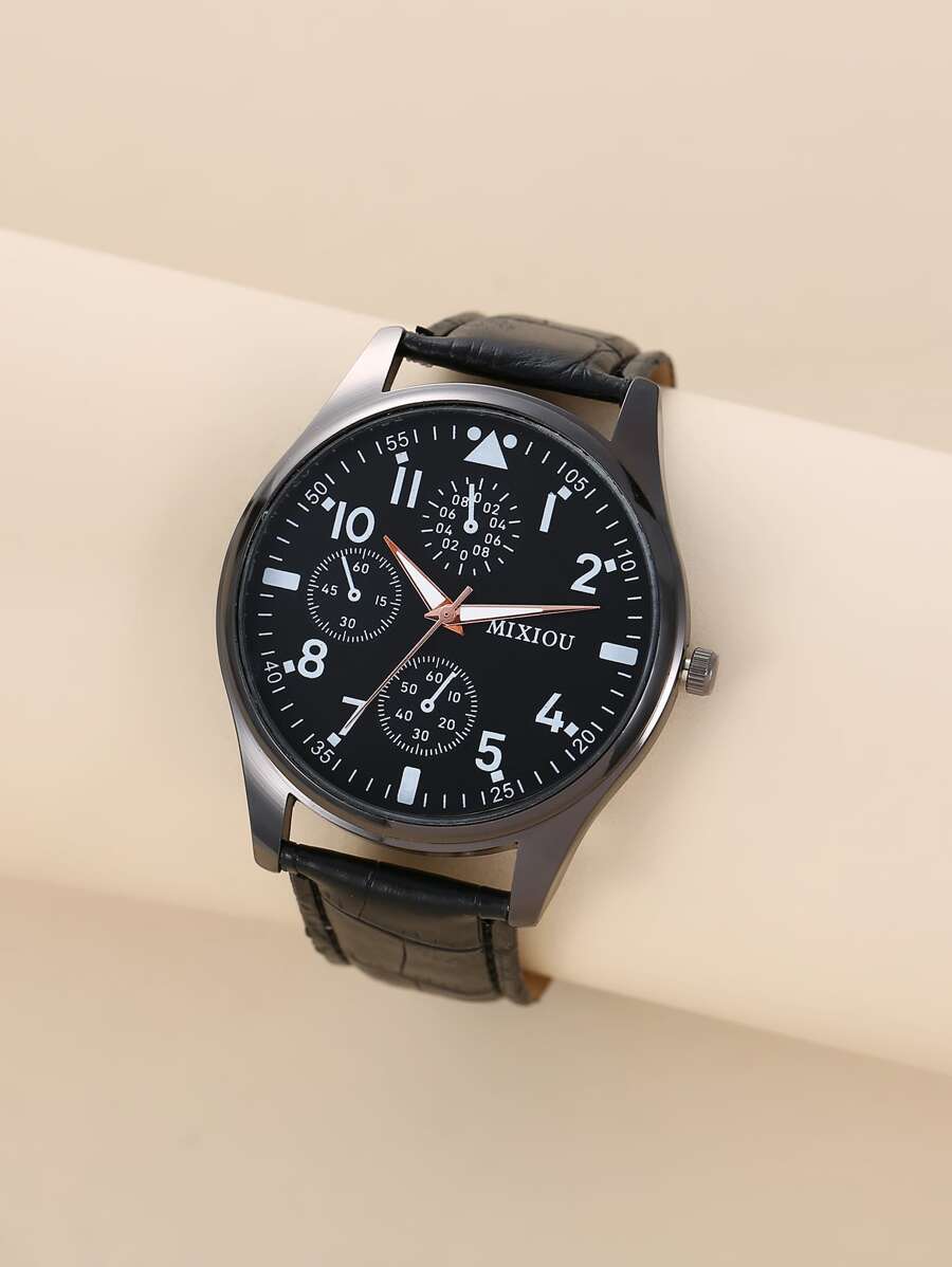MIXIOU Men Triple Dial Quartz Watch - Black - View 1
