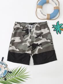SHEIN Tween Boy Camo Pattern Swim Shorts - Grey - View 1