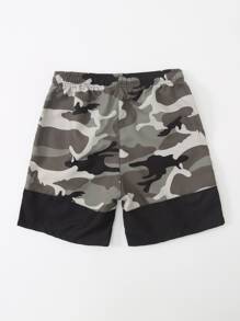 SHEIN Tween Boy Camo Pattern Swim Shorts - Grey - View 2