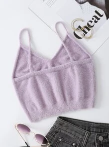 SHEIN EZwear 素色短款絨毛針織上衣 - 淡紫色 - 查看 2