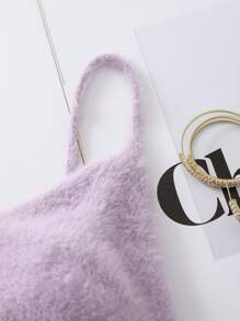 SHEIN EZwear 素色短款絨毛針織上衣 - 淡紫色 - 查看 3