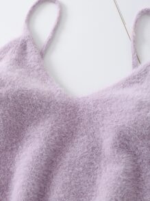 SHEIN EZwear 素色短款絨毛針織上衣 - 淡紫色 - 查看 4