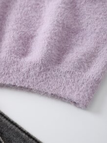 SHEIN EZwear 素色短款絨毛針織上衣 - 淡紫色 - 查看 5