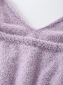 SHEIN EZwear 素色短款絨毛針織上衣 - 淡紫色 - 查看 6