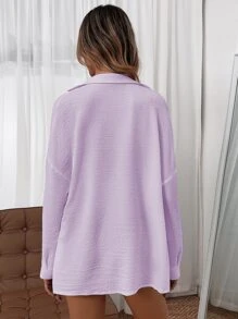 SHEIN VCAY Solid Drop Shoulder Shirt - Lilac Purple - View 2