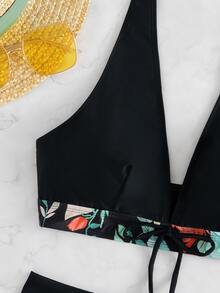 Bộ bikini quần yếm buộc dây phía trước họa tiết hoa, cho kỳ nghỉ hè ở bãi biển - Nhiều màu - Xem 5