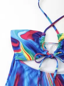 Allover Print Cut-out One Piece Swimsuit - Multicolor - View 4