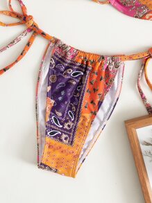 SHEIN Swim 拼接吊带侧系带比基尼 夏季 - 彩色 - 查看 4