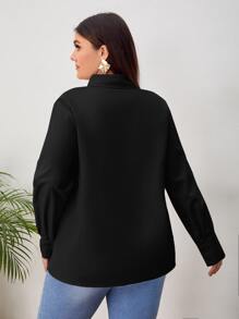 SHEIN Privé Camisa con parche de bolsillo unicolor - Negro - Ver 2