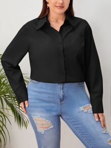 SHEIN Privé Camisa con parche de bolsillo unicolor - Negro - Ver 5