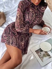 Đầm Thắt lưng Nút phía trước Paisley Boho - Nhiều màu - Xem 5