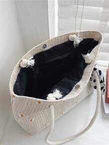 花卉印花装饰围巾，适合迷你单肩包，时尚蝴蝶结女士钱包 - 米色 - 查看 4