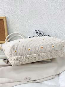 花卉印花装饰围巾，适合迷你单肩包，时尚蝴蝶结女士钱包 - 米色 - 查看 5