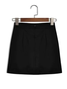 Solid Zip Back Straight Skirt - Black - View 2
