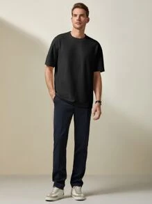 Manfinity NiteLyfe Men Casual Solid Versatile Round Neck Tee - Black - View 3