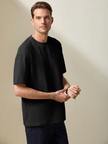 Manfinity NiteLyfe Men Casual Solid Versatile Round Neck Tee - Black - View 4