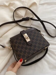 Old Moeny, Lightweight,Business Casual Mini Letter Graphic Twist Lock Square Bag For Teen Girls Women College Students,Rookies & White-Collar Workers Perfect For Office,College,Work ,Business,Commute,Outdoors, Travel, Outings - Brown - View 6