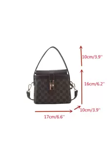 Old Moeny, Lightweight,Business Casual Mini Letter Graphic Twist Lock Square Bag For Teen Girls Women College Students,Rookies & White-Collar Workers Perfect For Office,College,Work ,Business,Commute,Outdoors, Travel, Outings - Brown - View 7