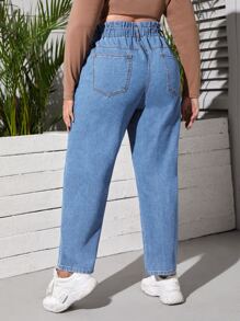 SHEIN Essnce Jeans unicolor con bolsillo oblicuo con volante - Lavado ligero - Ver 2