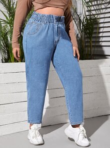 SHEIN Essnce Jeans unicolor con bolsillo oblicuo con volante - Lavado ligero - Ver 4