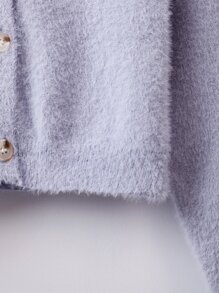 SHEIN Girls Fluffy Knit Cardigan - Dusty Purple - View 3