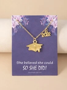 畢業帽子墜飾項鍊 - 金黃色 - 查看 1