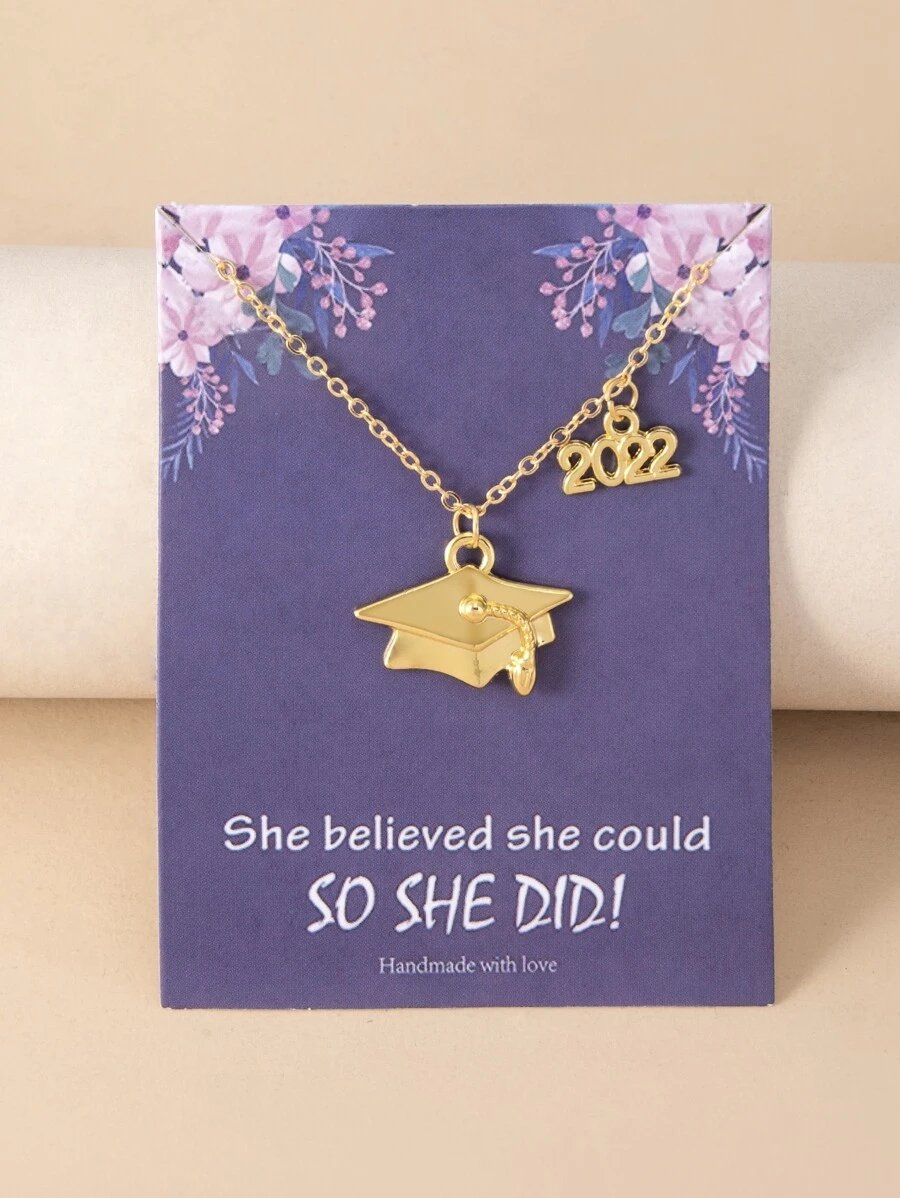 畢業帽子墜飾項鍊 - 金黃色 - 查看 1