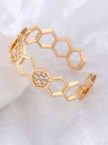 Nhẫn Đính Đá Cubic Zirconia Thiết Kế Hình Học Dành Cho Nữ Cho Tiệc Tiệc Cưới - Vàng - Xem 2